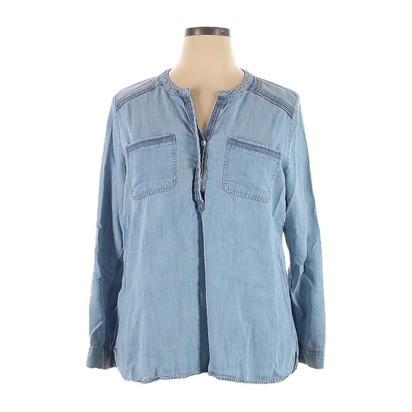 Eddie Bauer Chambray Light Blue Comfy Popover Shirt Size XL - Picture 1 of 8